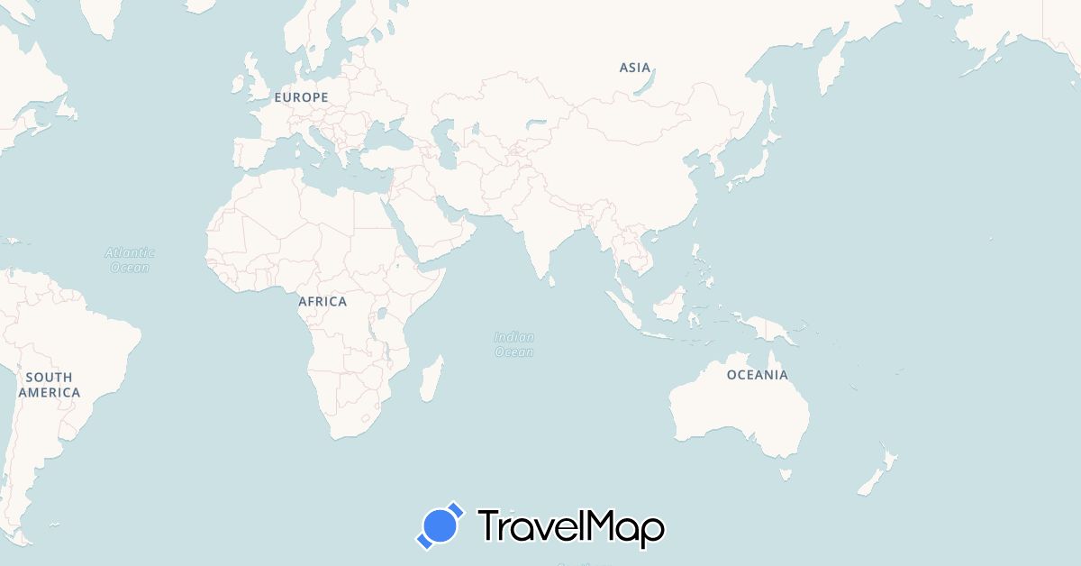 TravelMap itinerary: driving, bus, plane, train, boat, motorbike in Australia, France, Hong Kong, Indonesia, Cambodia, Thailand, Vietnam (Asia, Europe, Oceania)